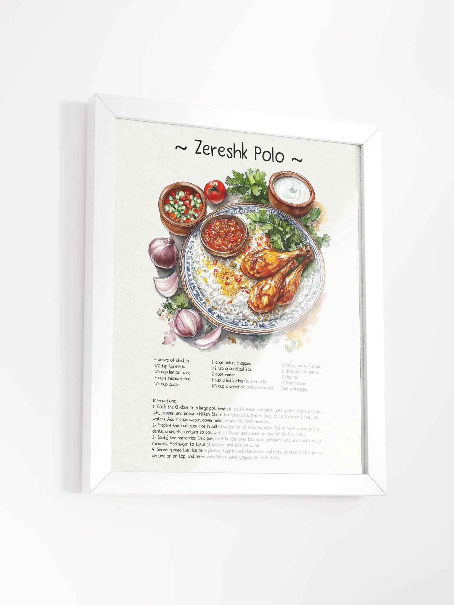 Zeresk Polo Watercolor Illustration | Persian food Recipe | Cuisine Kitchen Wall Art | Minimal Art | Food Art | Food Illustration product image (27)
