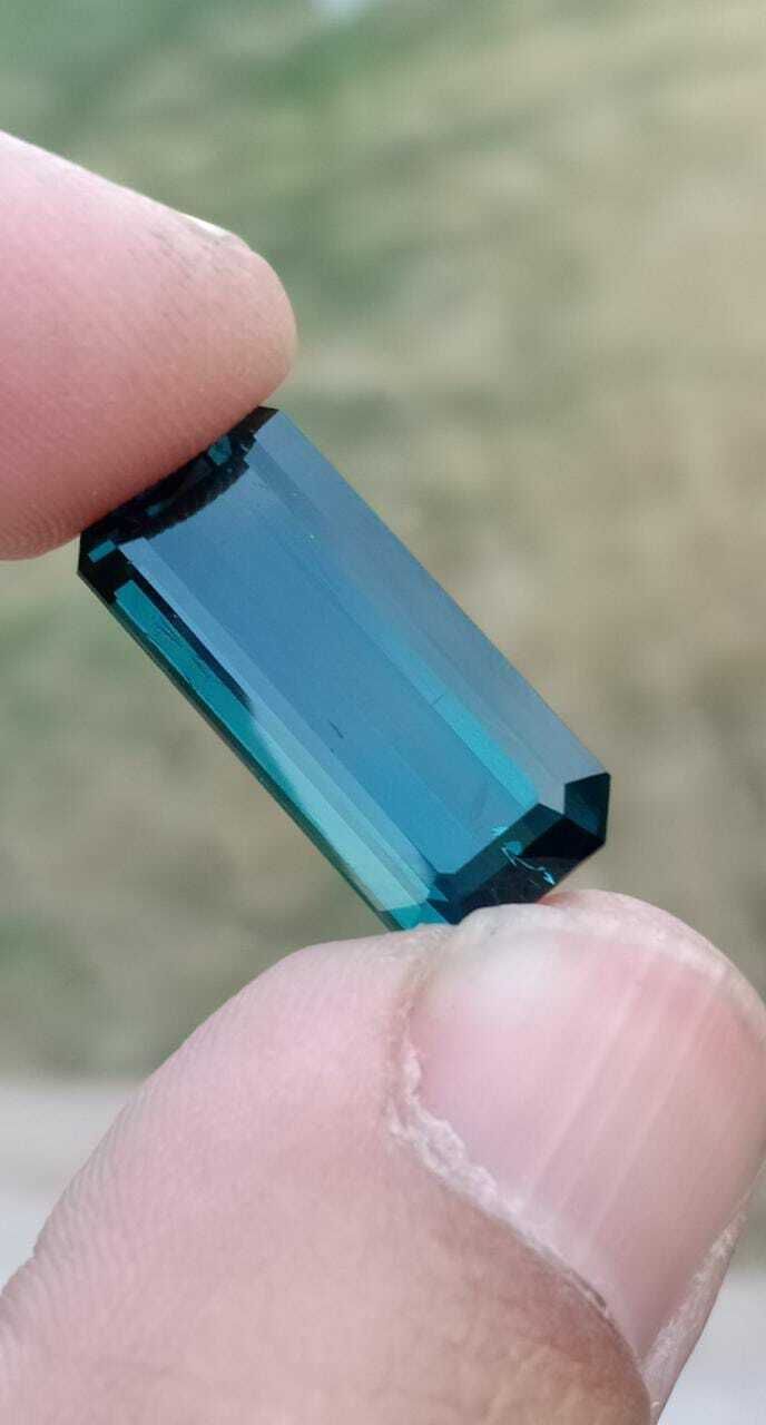 LOOSE GEMSTONE FOR JEWELRY INDICOLITE TOURMALINE DEEP BLUE EMERALD CUT, 14 CARAT product image (2)