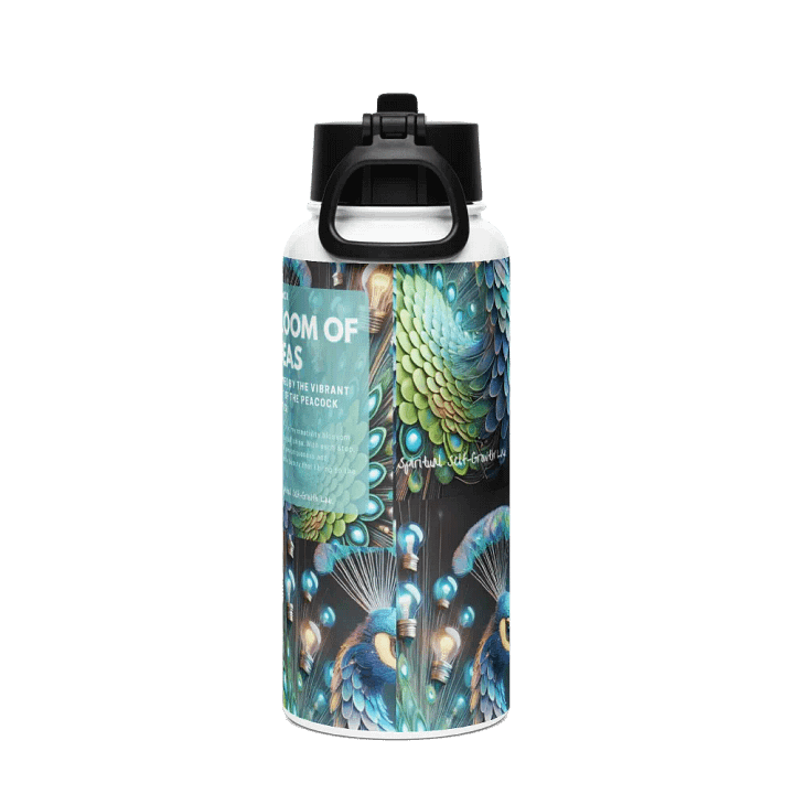 "Bloom of Ideas" – Illuminated Peacock Feather Stainless Steel Water Bottle for Spiritual Growth and Inspired Reflection Side product image (2)
