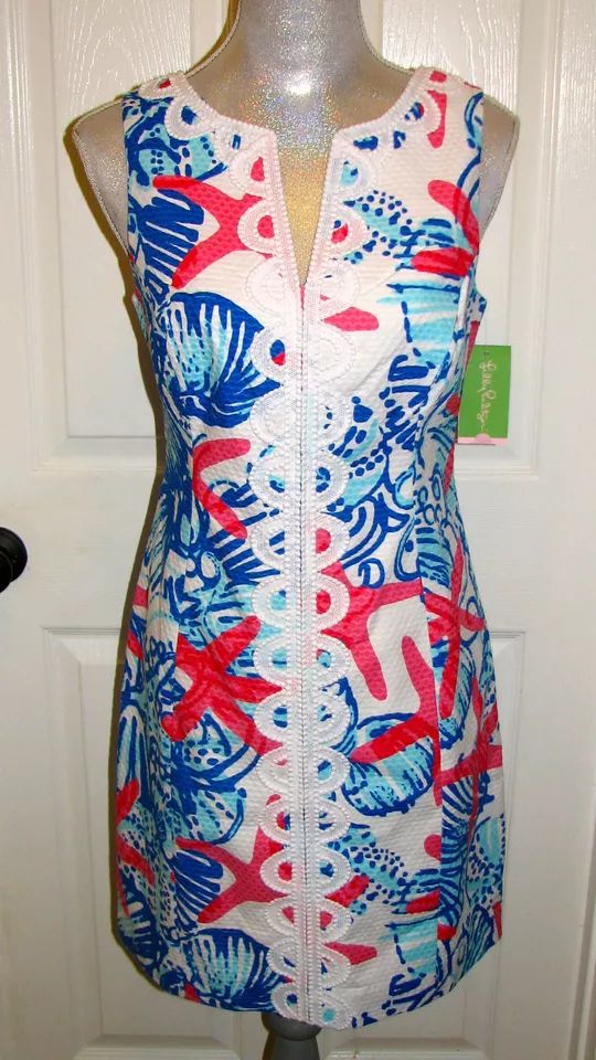New Lilly Pulitzer Resort White She she Shells JANICE Shift Dress Starfish 2 4 8 product image (1)