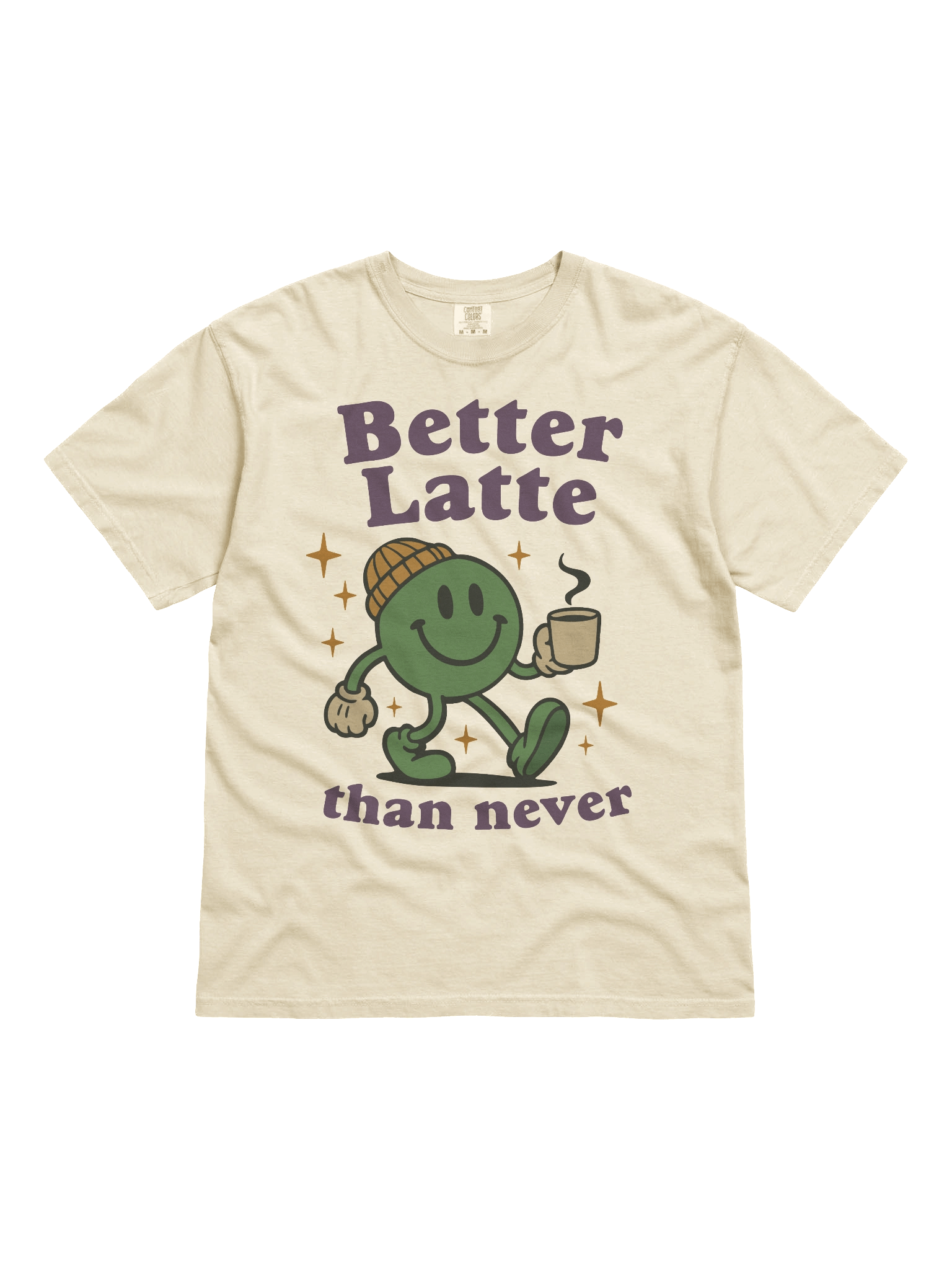Better Latte Than Never Retro Coffee Humor Happy Face on Comfort Colors Tee product image (11)