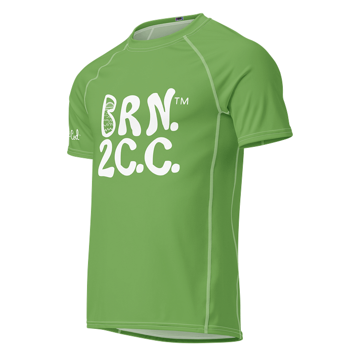 BRN.2C.C.™/BOURNE to Cape Cod™ | Men’s Performance Rash Guard | Recycled UPF 50+ Surf Shirt | White Logos on Green product image (1)
