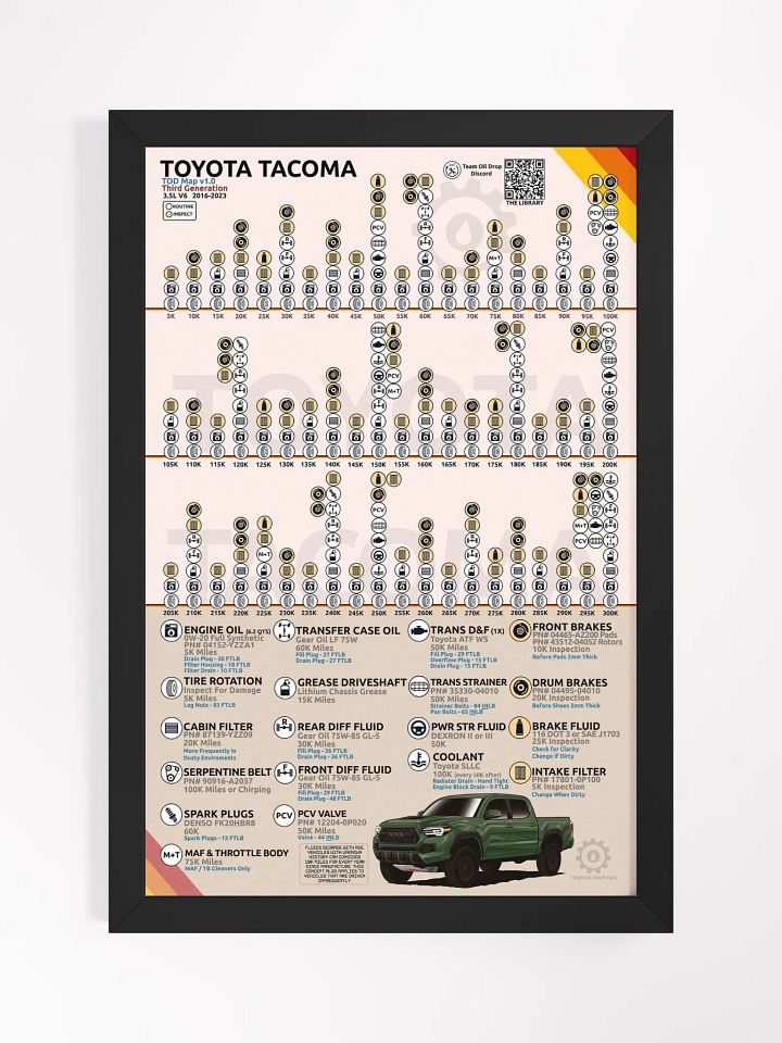 3RD GEN "TOD" TACOMA MAINTENANCE MAP V1.0 (Framed) product image (1)