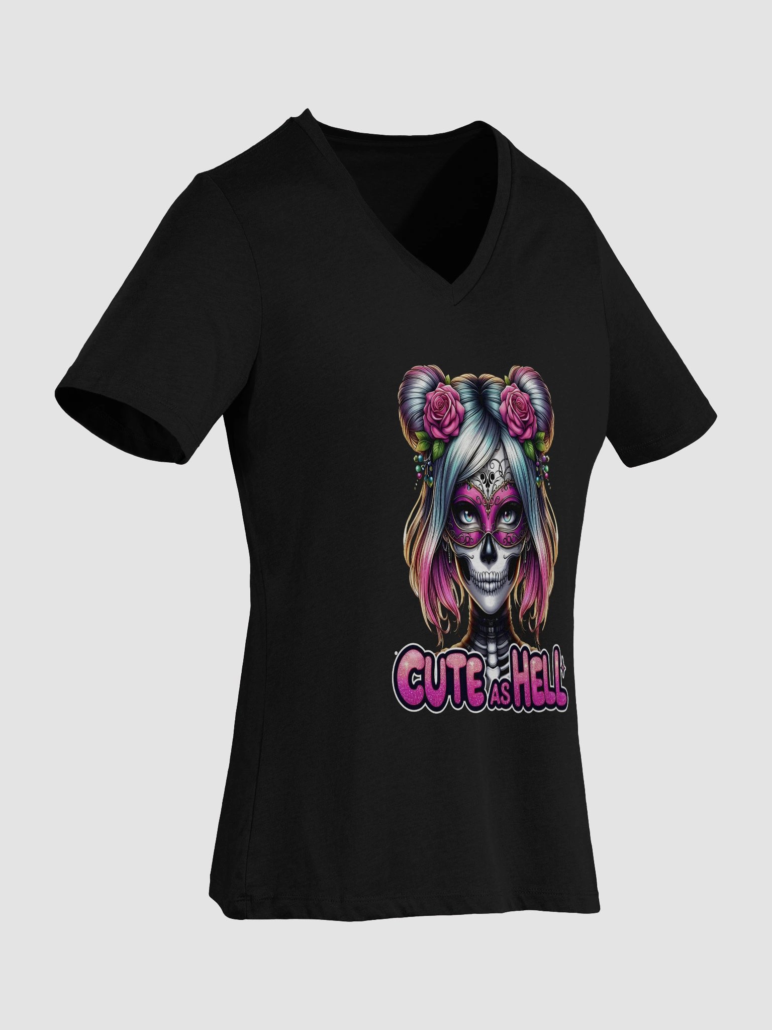 Cute as Hell Sugar Skull V-Neck Tee product image (7)