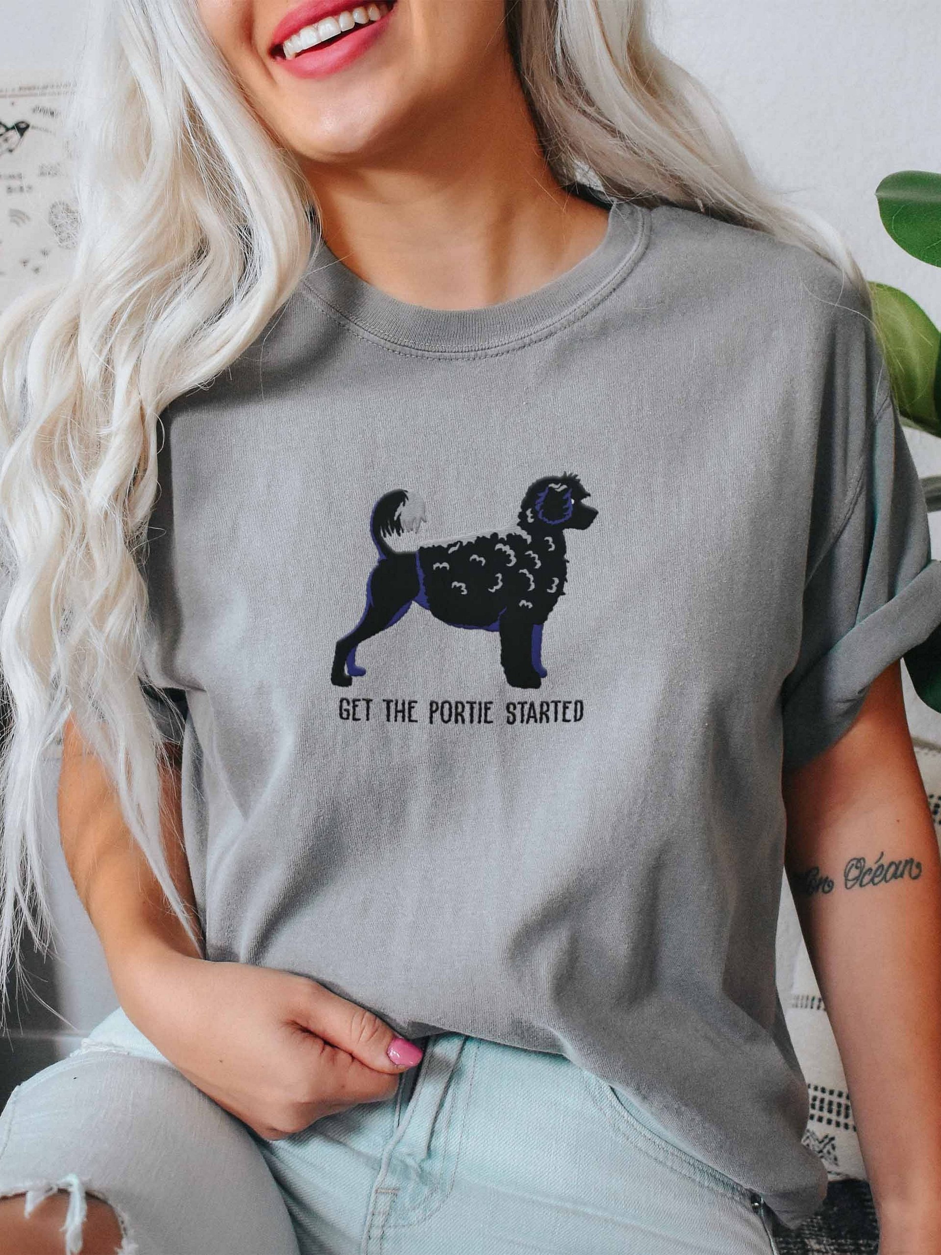 Get the Portie Started T-Shirt(Embroidered) of a Portuguese Water Dog(Black) product image (2)