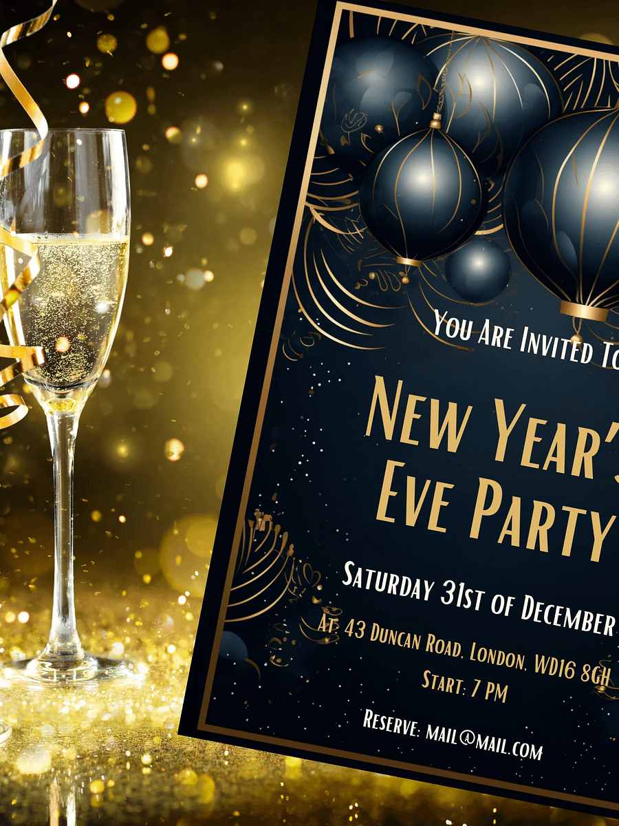 New Year's Eve Blue and Gold Party Invitation | Editable in Canva | New Years Party Printable Template | Holiday Invitation | Canva Edit product image (5)