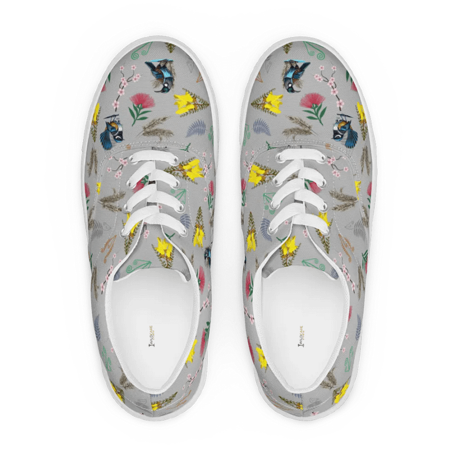 NZ Blooms and Birds Lace-Up Canvas Shoes (Grey) product image (5)