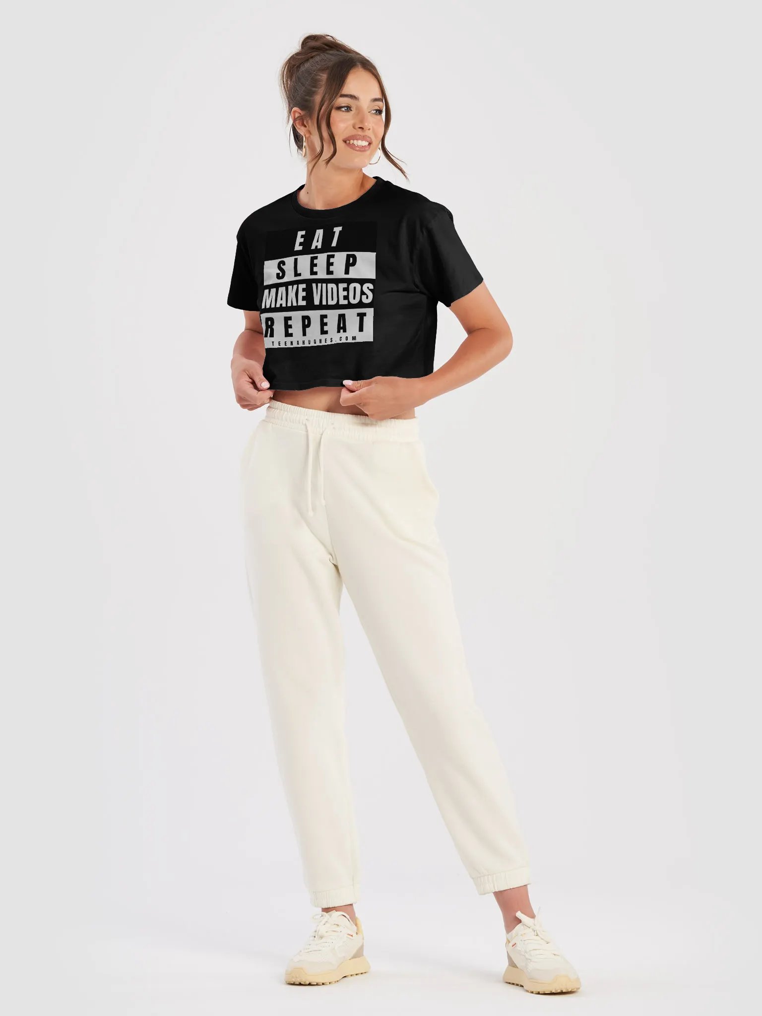 EAT • SLEEP • MAKE VIDEOS • REPEAT • BLACK CROP TOP T-SHIRT product image (1)
