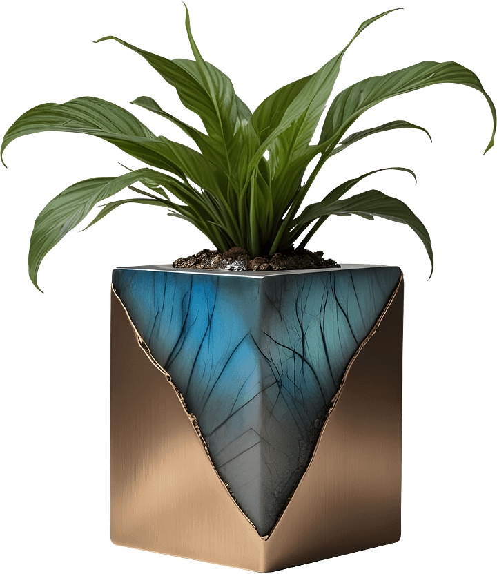 Stellar Luxe – Square Labradorite & Bronze Planter PNG product image (1)