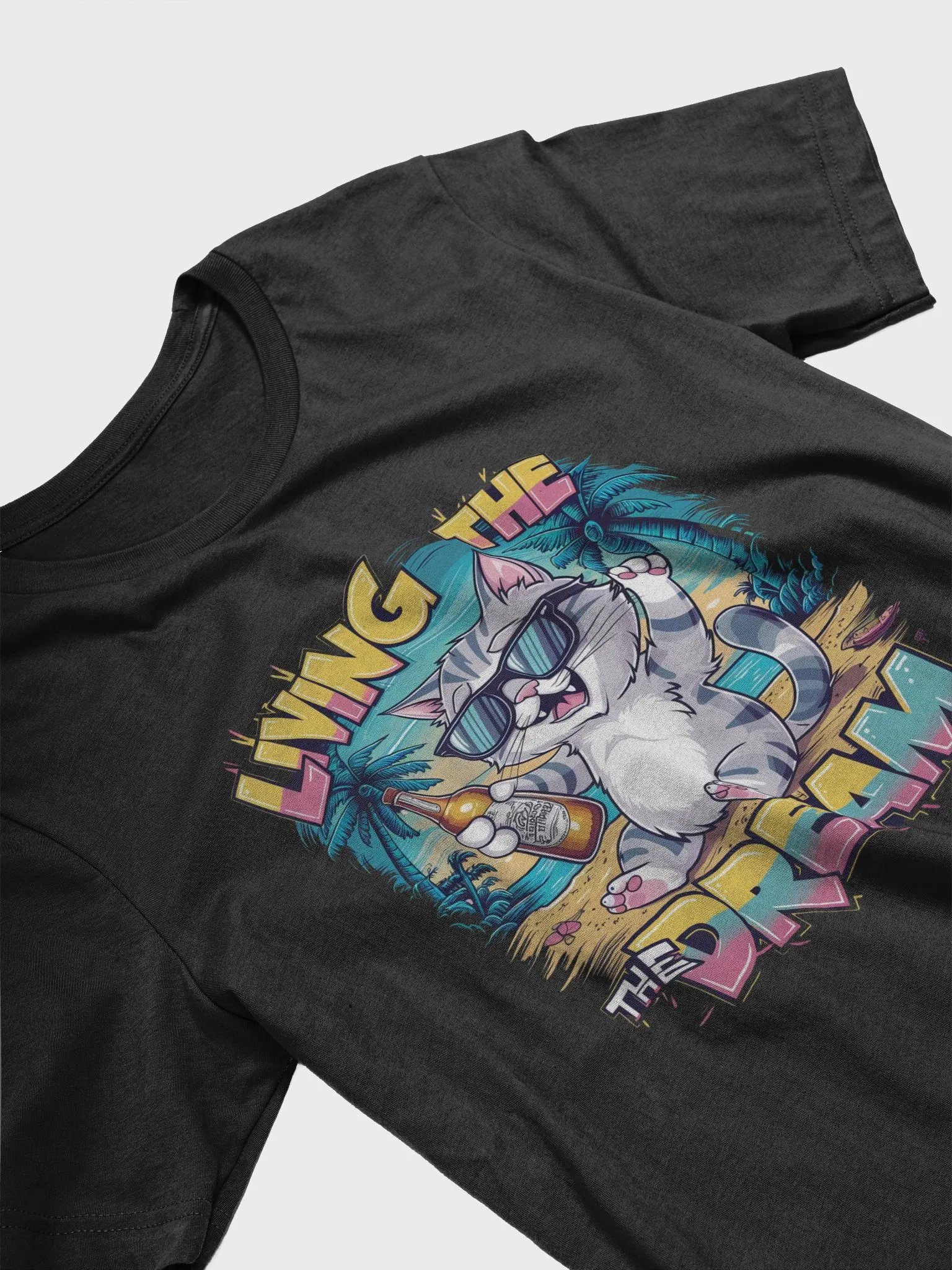 Living the dream life T-shirt, vacation retro cat shirt, summer cat tee gift product image (3)