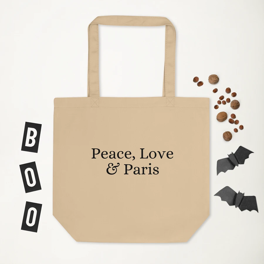 Peace, Love and Paris Organic Statement Tote Bag | Black Ink Design product image (6)