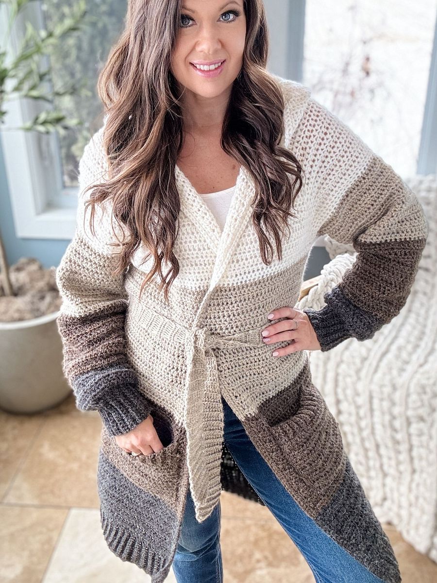 Hooded Colour Block Cardigan Crochet Pattern product image (4)