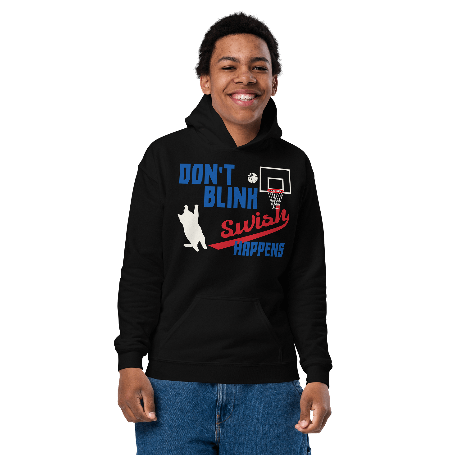 Basketball Cat (DON'T BLINK, Swish HAPPENS) - Unisex Youth Hoodie product image (2)