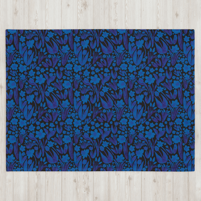 Spring Garden in Royal Blue on Black – Elegant Floral Throw Blanket product image (7)