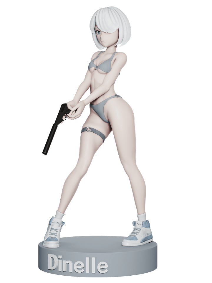 Dinelle w/ silenced pistol figure - Original character printable .STL product image (1)