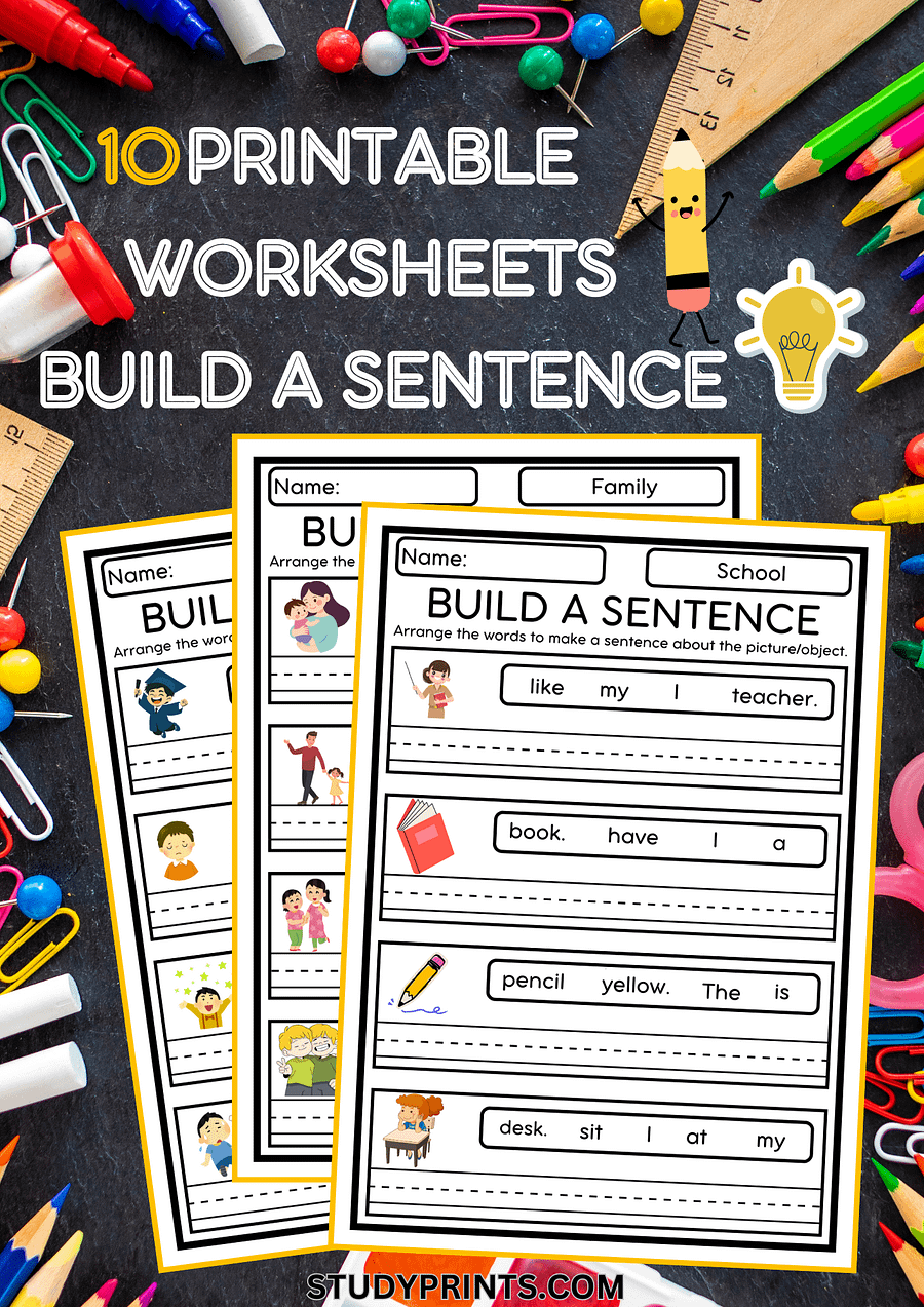 Sentence Building Worksheets For Kindergarten 1st 2nd Grade PDF product image (1)