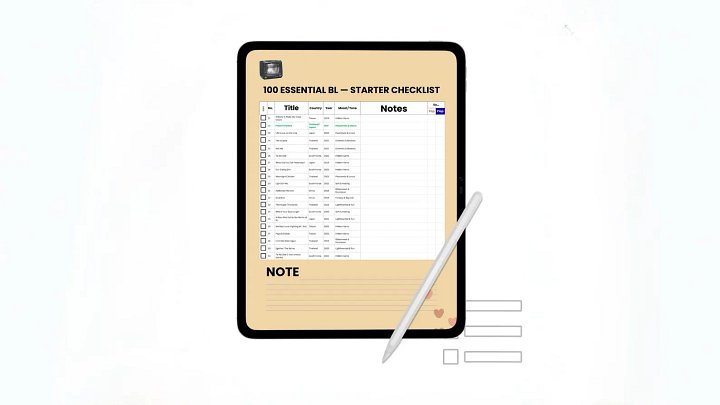 100 Essential BL Starter Checklist | Printable Watchlist Tracker (Boys’ Love) product image (2)