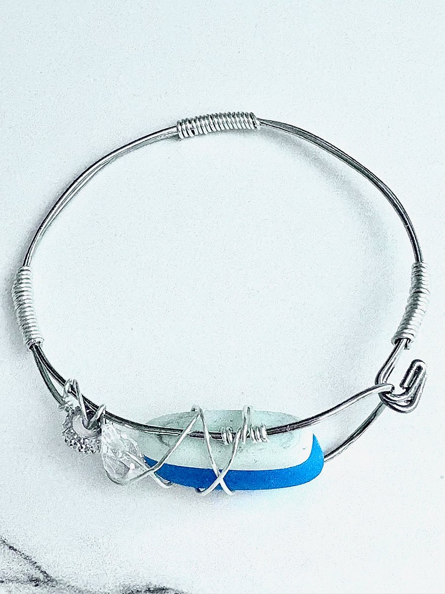 Ocean Whispers Wire-Wrapped Sea Glass Bracelet | Handmade 8" Coastal Charm by Monique Faella Designs™ | MFD-00202 product image (6)