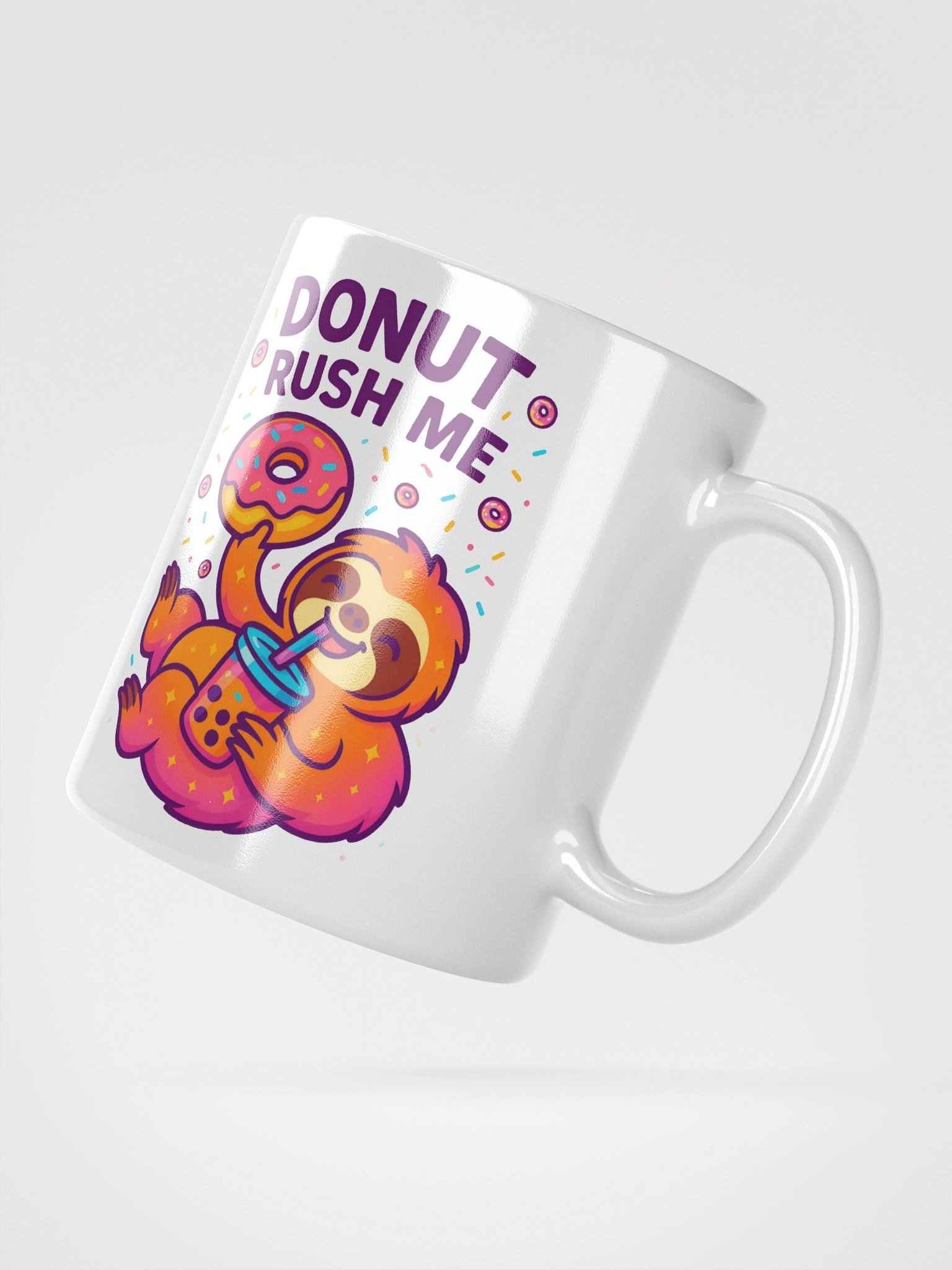 Donut Rush Me Sloth Mug – Funny Donut Coffee Cup for Slow Mornings & Boba Fans product image (2)