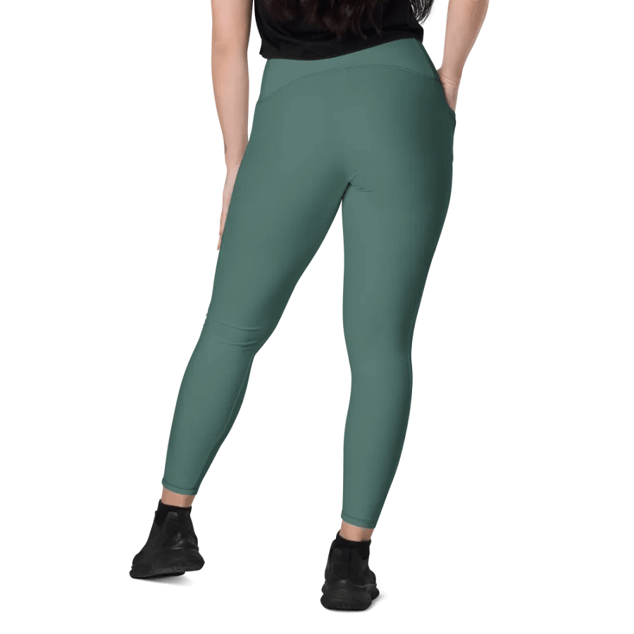 Plain Medium Dark Green Soft Summer Women's High Waisted Premium Crossover Leggings with Pockets by Treasure Pie product image (9)