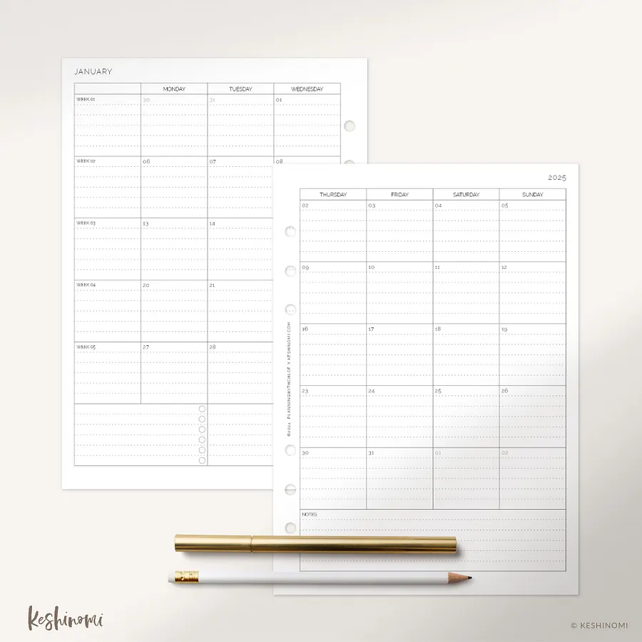 DATED 2025 Month on Two Pages - A5 Printable Planner Insert product image (1)