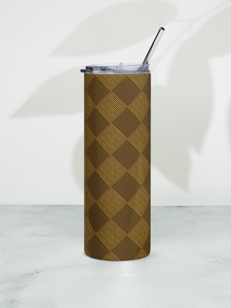 Brown and Gold Diamonds on 20-ounce Stainless Steel Tumbler with Straw product image (1)
