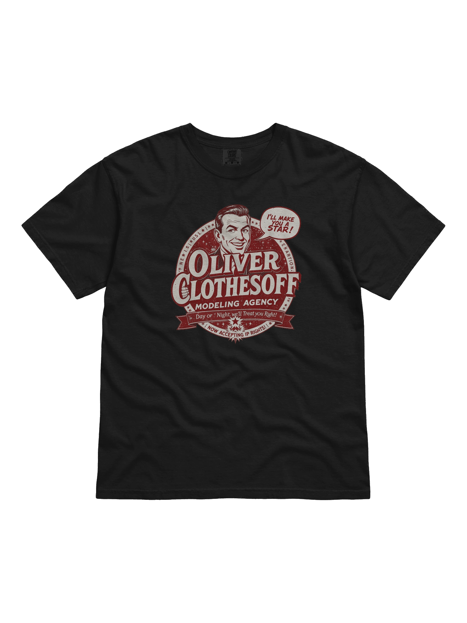 Oliver Clothesoff Modeling Agency Tee – Retro 1950s Gag Shirt | Comfort Colors 1717 product image (3)