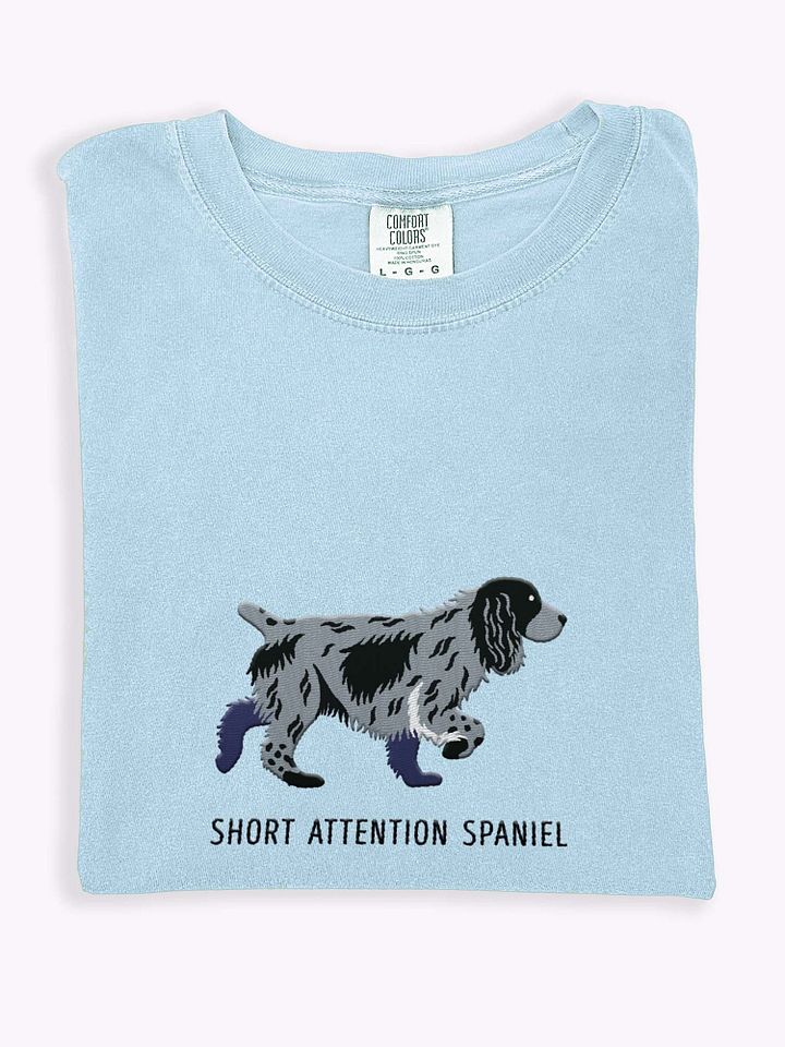 Short Attention Spaniel T-Shirt(Embroidered) of a Cocker Spaniel(Blue Roan) product image (1)