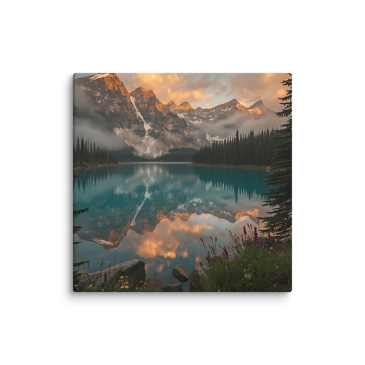 serene misty alpine lake surrounded by mountains product image (12)