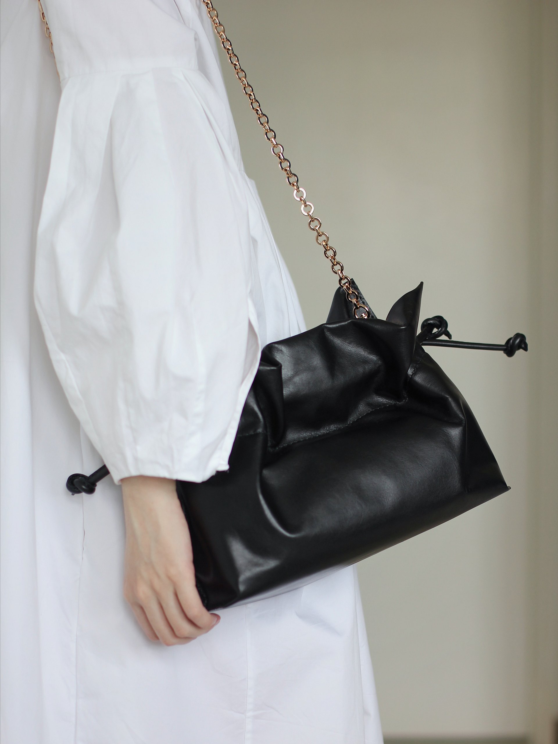 Sample Sale – Black Soft Leather Drawstring Clutch product image (3)