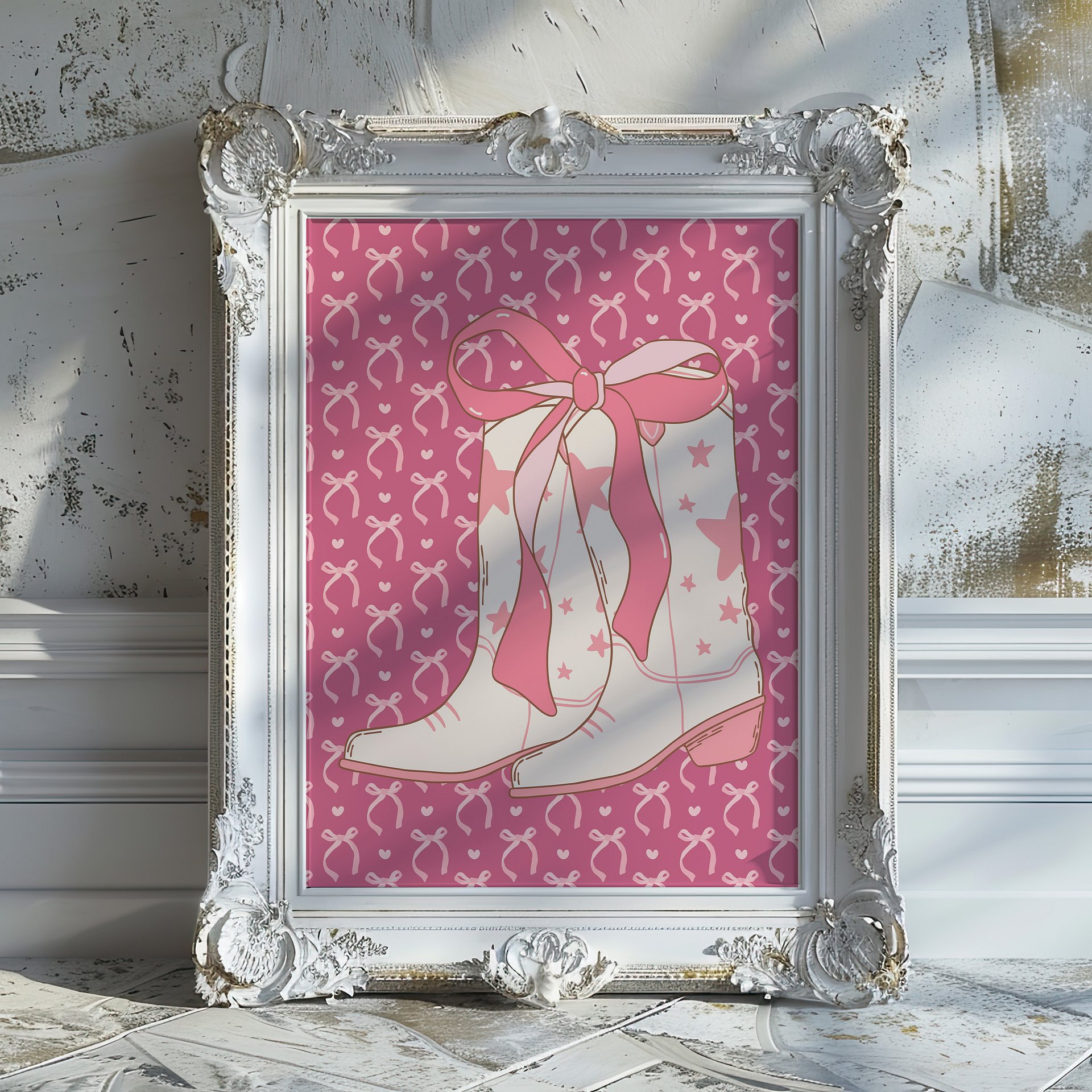 Cowgirl Boots with Pink Ribbon Coquette Art Print product image (17)