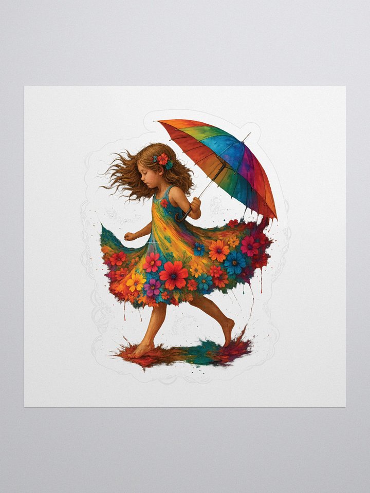 Rainbow Umbrella Girl Sticker – Boho Floral Artistic Naturecore Decal product image (1)