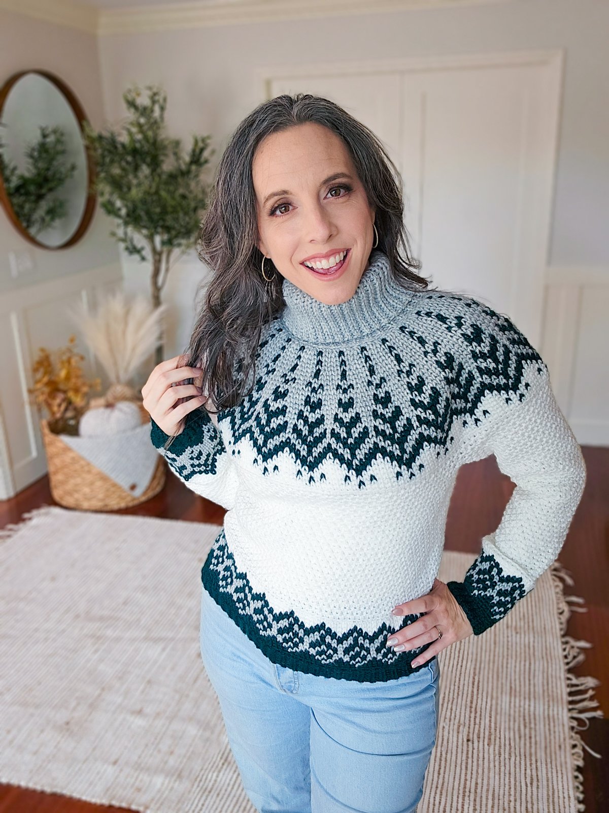 Pine Fair Isle Crochet Sweater Pattern product image (1)