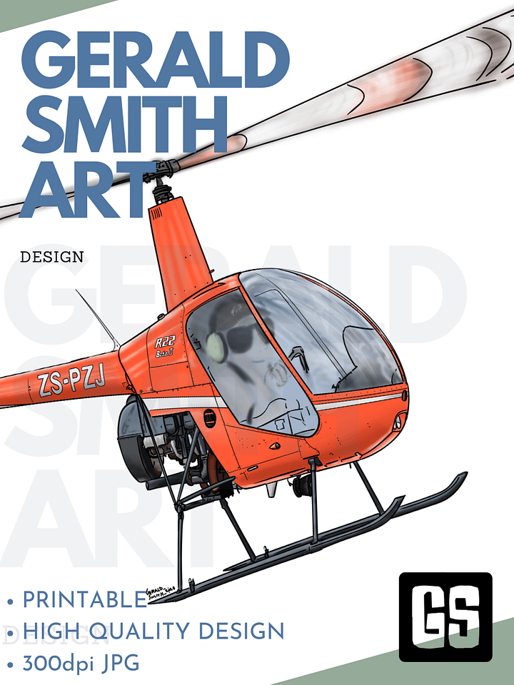 Robinson R22 Digital Printable Aviation Art with White Background Perfect Gift for Pilots & Enthusiasts product image (2)