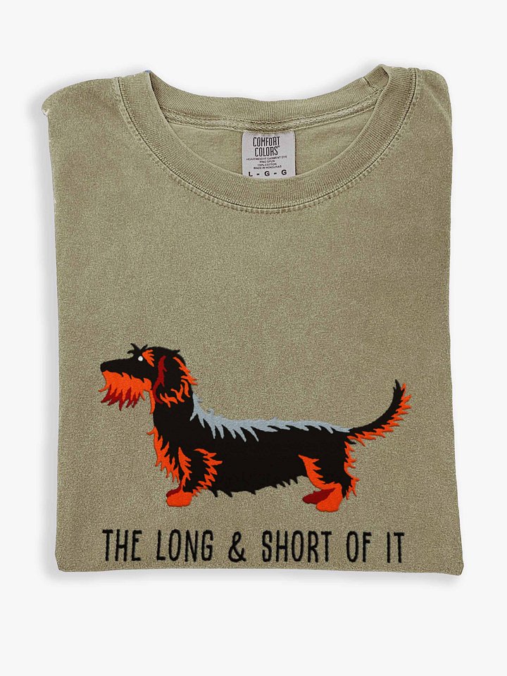 The Long & Short of It T-Shirt(Embroidered) of a Wirehaired Dachshund(Black & Tan) product image (1)