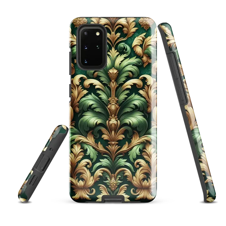 Tough Phone Case for Samsung® - Green and Gold Rococo Damask Floral Pattern product image (2)