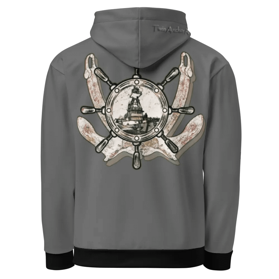 Gray Twin anchor ship wheel & Tug CE Hoodie product image (3)