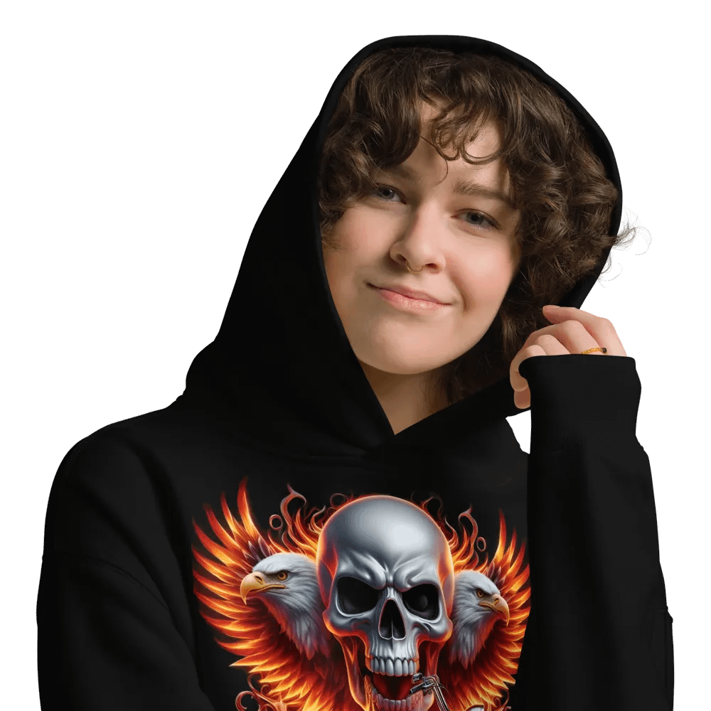 Flaming Skull Motorcycle Unisex Hoodie #12 product image (9)