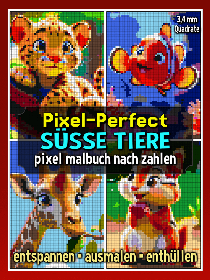 Pixel-Perfect Süße Tiere Pixel Malbuch nach Zahlen - Druckbares PDF product image (1)