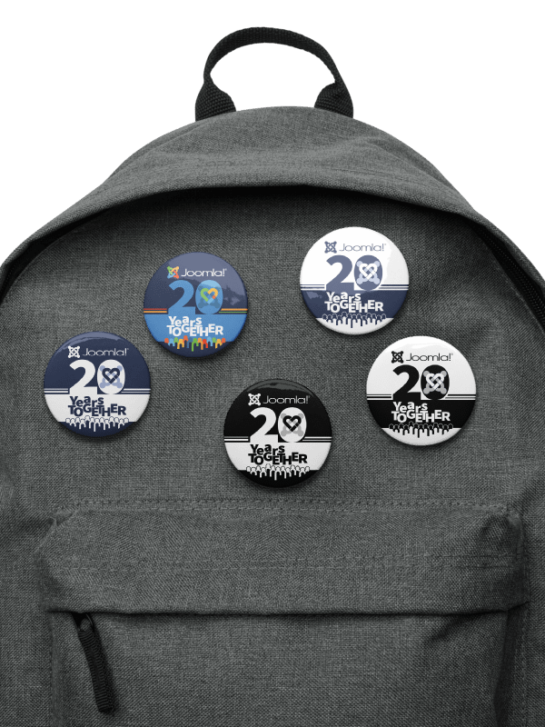 Joomla! 20th Anniversary Edition<br /> — Set of Pin Buttons — <br />2.25″ (56.25 mm) product image (6)