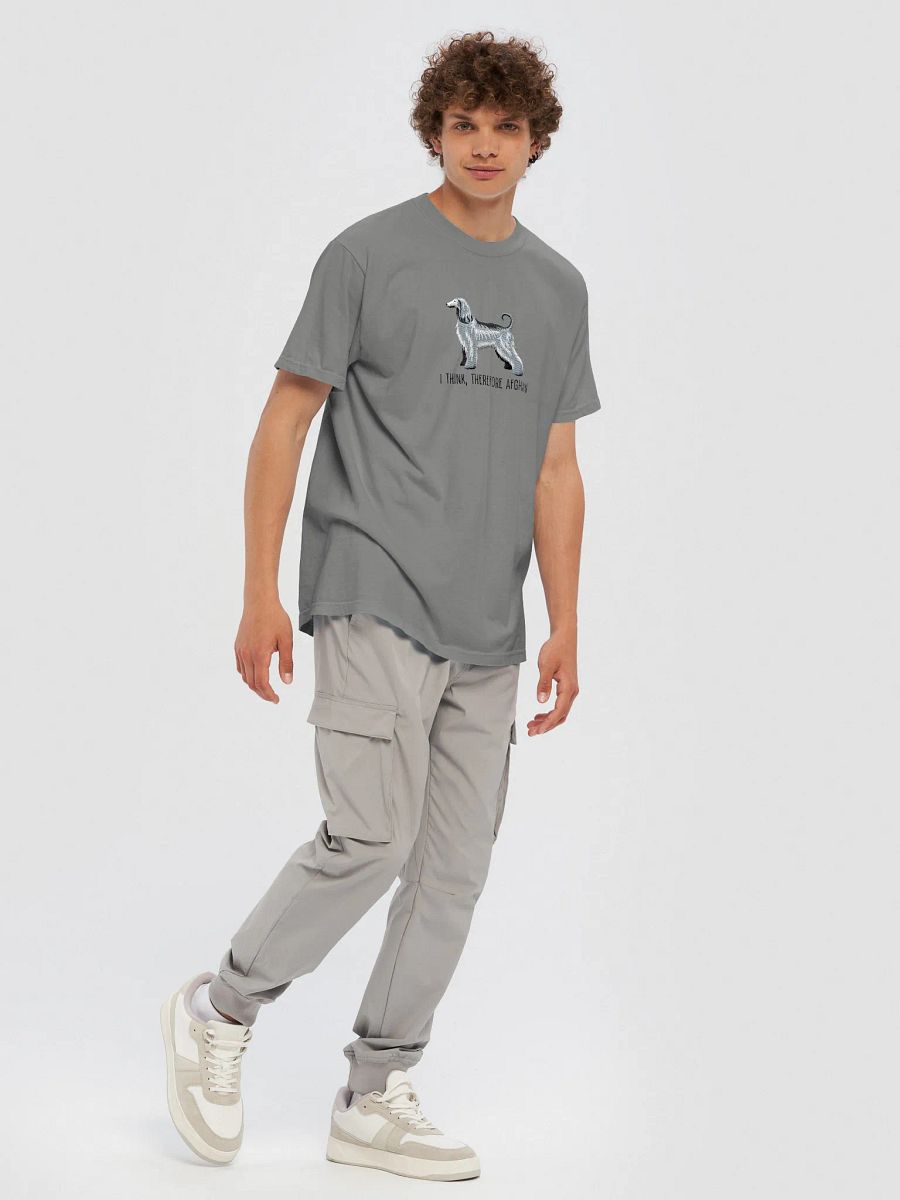 I Think, Therefore Afghan T-Shirt(Embroidered) of an Afghan Hound(Gray/Blue) product image (15)