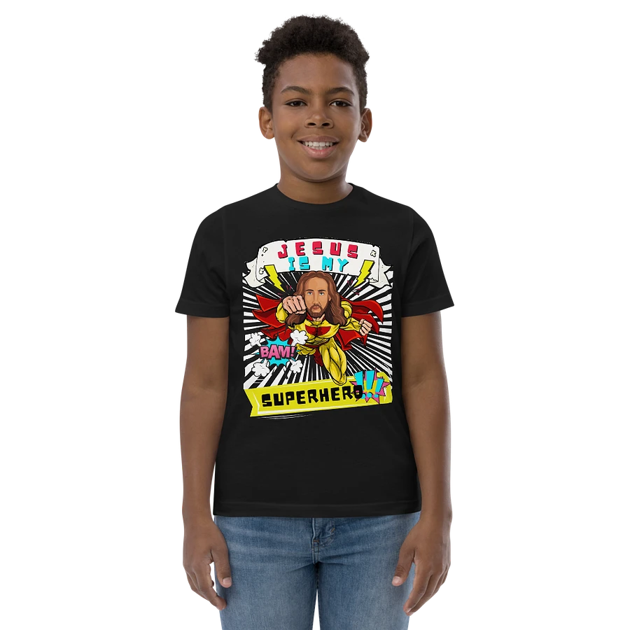 Jesus Is My Superhero- Funny Christian Comic Kids T-Shirt product image (2)