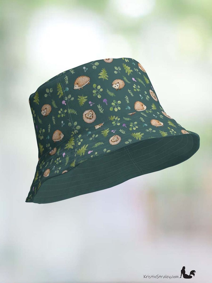 Hedgehogs Reversible Bucket Hat in Hedgehogs on Teal and Solid Teal product image (11)