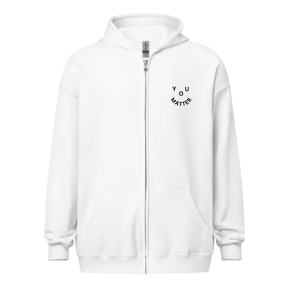 You Matter : - ) Corner & Full Back Design - White Zip-up Hoodie product image (3)