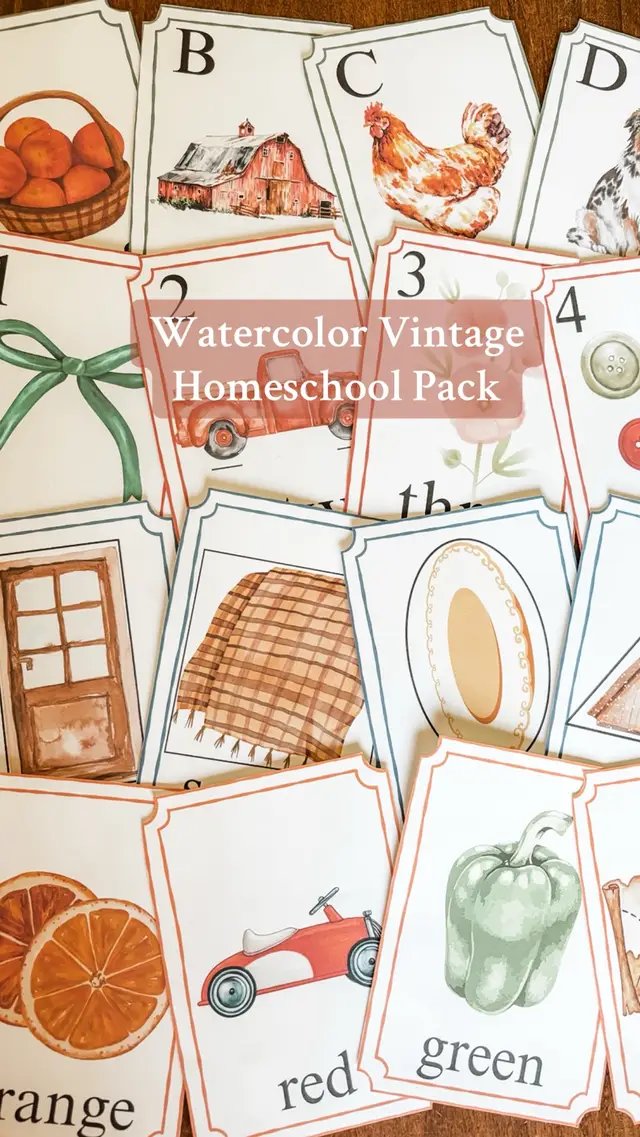 Bring a full touch of vintage learning charm into your home with this Vintage Watercolor Learning Pack, featuring the print version of the ABC Cards along with matching Shapes, Colors, and Numbers 1–10 sets all bundled together at a discounted rate. Designed in soft, nostalgic watercolor tones, each card captures the simplicity and sweetness of old-fashioned schoolhouse learning, making early education feel calm, intentional, and beautiful. Perfect for morning baskets, homeschool wall displays, or hands-on lessons, this collection gives you everything you need to introduce foundational concepts in a gentle, visually inspiring way. Print on cardstock or watercolor paper for a sturdy, heirloom quality your little ones can enjoy day after day. #homeschoolersoftiktok #homeschoolingmom #momsoftiktok #tradwife #grannycore 
