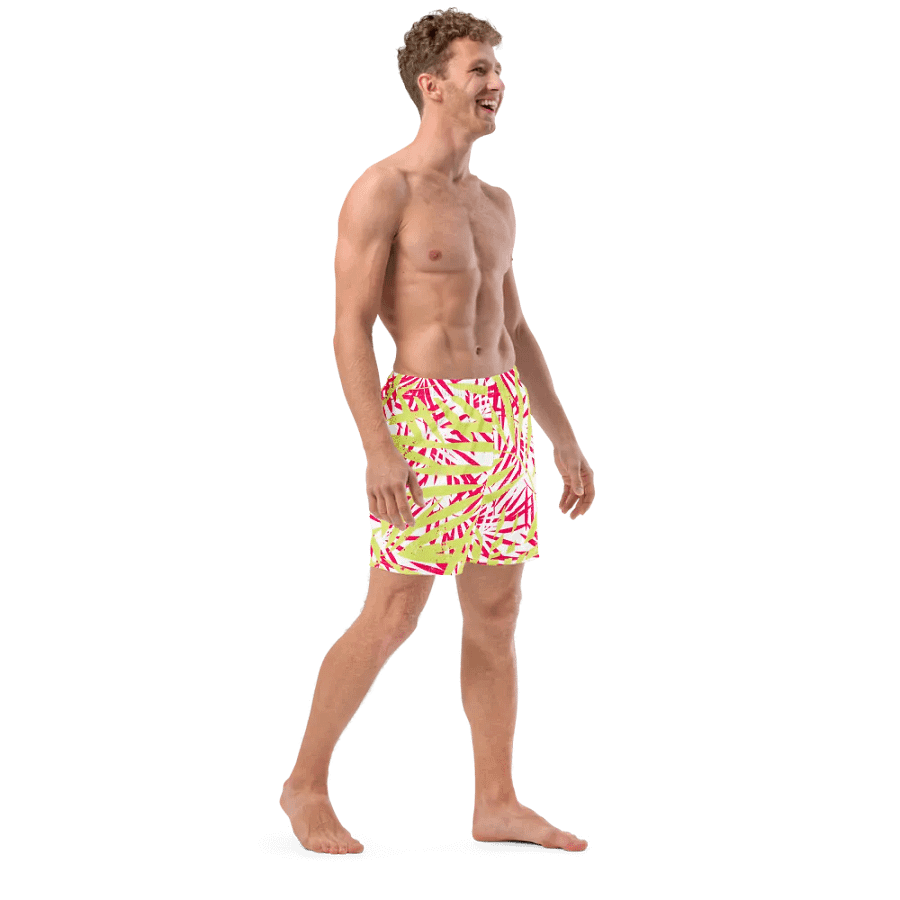 Mens swim trunks tropical yellow and orange   palm leaves design. Fresh and trendy ideal for summer product image (12)