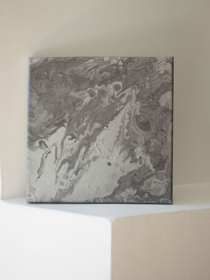 Silver & Grey Abstract Acrylic Pour Painting on 10x10 Canvas product image (1)