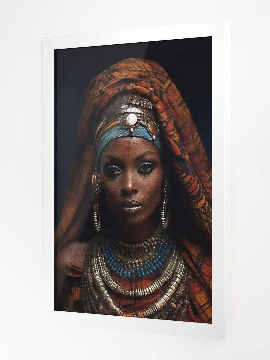 African Woman in Traditional Head Dress, Bronze & Blue Jewelry Poster Print, Framed product image (3)