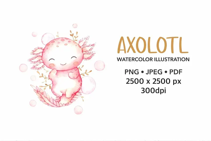 Axolotl Watercolor Illustration | Sublimation Design product image (1)