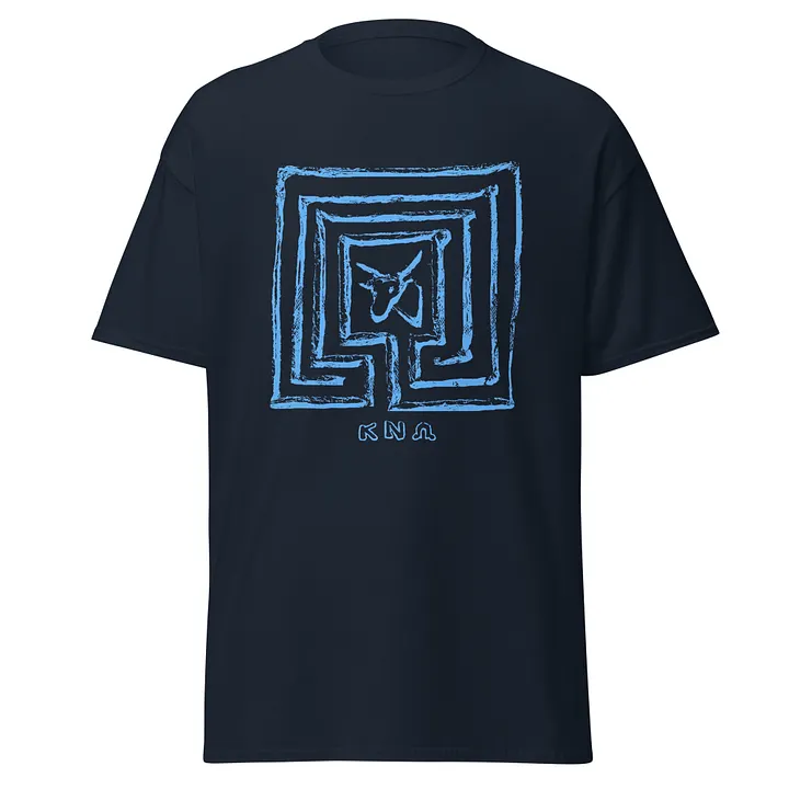Minotaur in Knossos Labyrinth Cretan Art from 3th Century BC, Navy and White T-Shirt product image (1)
